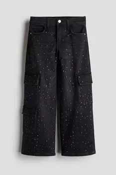 Широкие джинсы карго свободного кроя H&M, черный