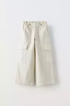 Широкие джинсы-карго ZARA, экрю