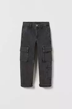 Широкие джинсы карго ZARA, черный