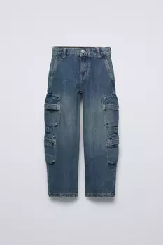 Широкие джинсы-карго ZARA, синий