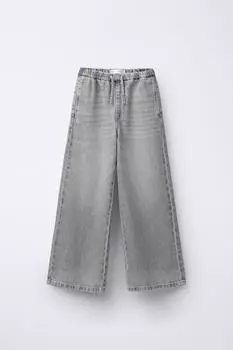Широкие джинсы на завязках ZARA, серый