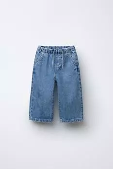 Широкие джинсы на завязках ZARA, средне-синий