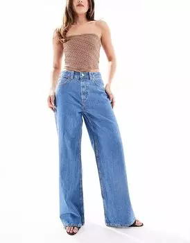 Широкие джинсы-папы ASOS DESIGN чисто-синего цвета