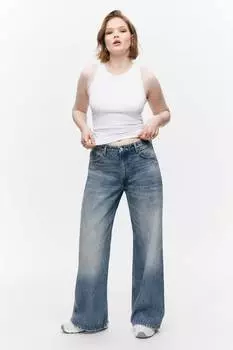 Широкие джинсы "паз" со средней талией Monki, голубой