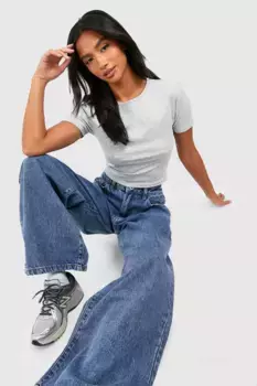 Широкие джинсы Petite Basics boohoo, синий