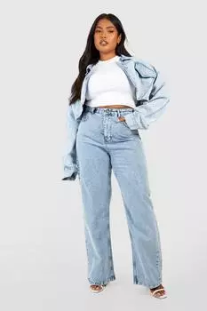 Широкие джинсы plus с высокой посадкой, широкие ноги Boohoo, синий
