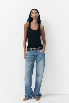 Широкие джинсы полной длины со средней посадкой ZARA, светло-голубой