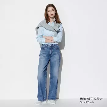 Широкие джинсы прямого кроя UNIQLO, синий