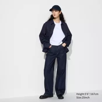 Широкие джинсы прямого кроя UNIQLO, темно-синий