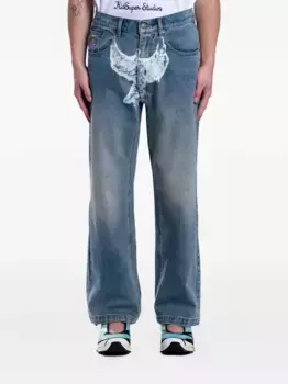 Широкие джинсы с эффектом краски KidSuper, синий