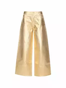 Широкие джинсы с эффектом металлик Ganni, золотистый