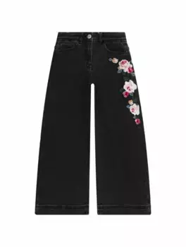 Широкие джинсы с аппликацией Monnalisa, черный