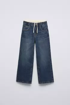 Широкие джинсы с двойным поясом ZARA, синий