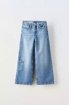 Широкие джинсы с карманом ZARA, синий