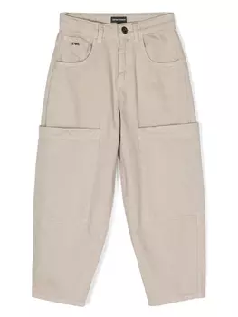 Широкие джинсы с логотипом Emporio Armani Kids, бежевый