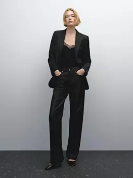 Широкие джинсы с металлическим отливом Massimo Dutti, черный