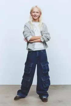 Широкие джинсы с множеством карманов ZARA, синий