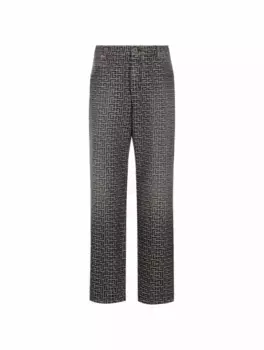 Широкие джинсы с монограммой Balmain, серый