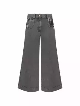 Широкие джинсы с монограммой Palm Angels, серый