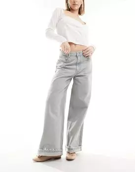 Широкие джинсы с напуском Pull&Bear грязно-синего цвета