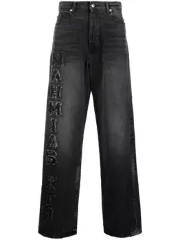 Широкие джинсы с нашивкой-логотипом Nahmias, серый