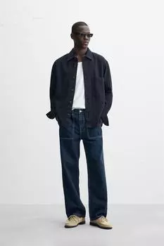 Широкие джинсы с отстрочкой по верху ZARA, синий