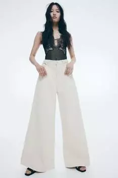 Широкие джинсы с плетеными деталями H&M, бежевый