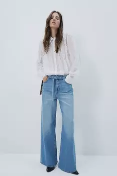 Широкие джинсы с поясом H&M, синий