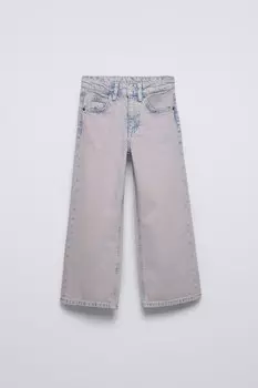 Широкие джинсы с потертыми штанинами ZARA, розовый