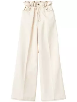 Широкие джинсы с присборенной талией Miu Miu, нейтральный цвет