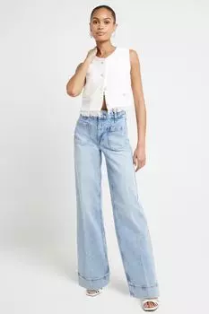 Широкие джинсы с высокой посадкой и карманами спереди River Island, синий