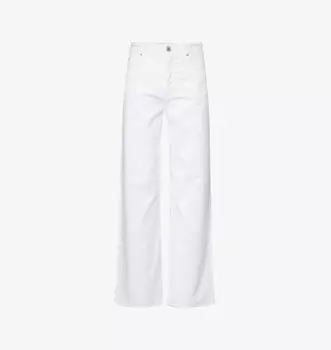 Широкие джинсы с высокой посадкой из эластичного денима с фирменной нашивкой Medina Weekend Max Mara, белый