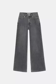 Широкие джинсы с высокой посадкой Pull&Bear, серый