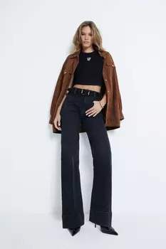 Широкие джинсы с высокой посадкой River Island, черный