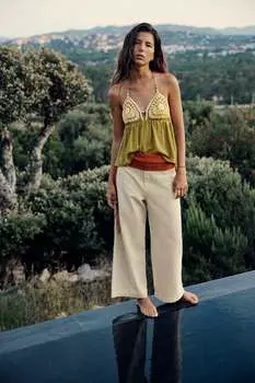 Широкие джинсы с высокой посадкой z1975 ZARA, песочный