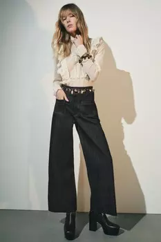 Широкие джинсы с высокой талией и карманами ZARA, индиго