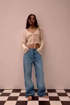 Широкие джинсы с высокой талией trf ZARA, синий