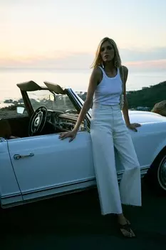Широкие джинсы с высокой талией ZARA, экрю