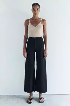 Широкие джинсы с высокой талией ZARA, черный