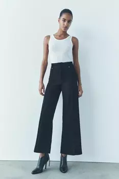 Широкие джинсы с высокой талией ZARA, черный