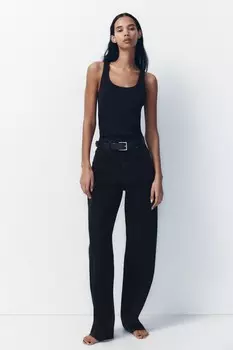 Широкие джинсы с высокой талией ZARA, черный