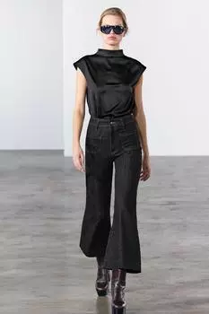 Широкие джинсы с высокой талией ZARA, черный