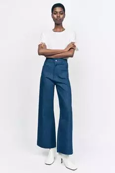 Широкие джинсы с высокой талией ZARA, цвет Indigo