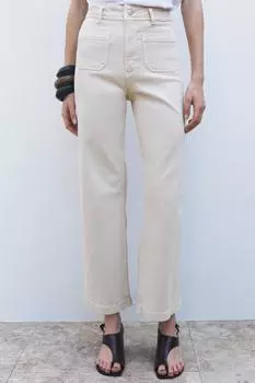 Широкие джинсы с высокой талией ZARA, цвет Stone