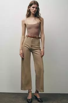 Широкие джинсы с высокой талией ZARA, цвет SAND/BROWN