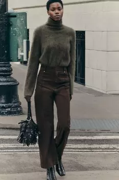 Широкие джинсы с высокой талией ZARA, коричневый