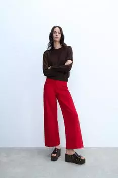Широкие джинсы с высокой талией ZARA, красный