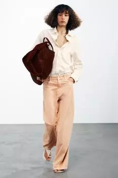 Широкие джинсы с высокой талией ZARA, оранжевый