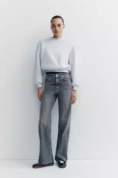 Широкие джинсы с высокой талией ZARA, серый