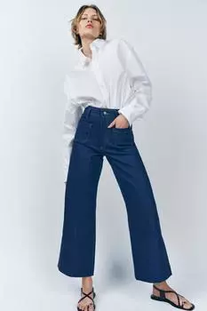 Широкие джинсы с высокой талией ZARA, синий